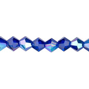 Bead 1pk translucent cobalt blue AB, Celestial Crystal® 8mm bicone 15.5-16 inch