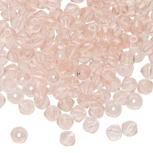 Bead, Czech pressed glass, translucent pink, 4mm bicone. Sold per 1-ounce pkg, approximately 265 beads.