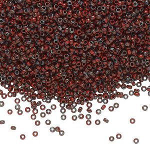 Seed bead, Miyuki, glass, pkg/250g, #15 rocaille, opaque Picasso red, (RR-4513).