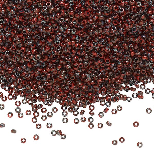 Seed bead, Miyuki, glass, pkg/250g, #15 rocaille, opaque Picasso red, (RR-4513). image number 0
