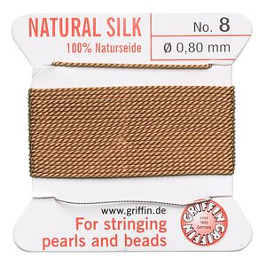 Thread, Griffin, silk, cornelian, size #8. Sold per 2-meter card (approximately 78 inches).