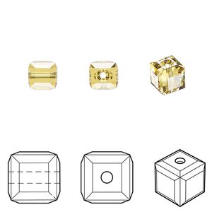 Bead 6pk light topaz, Crystal Passions® 6mm cube 5601