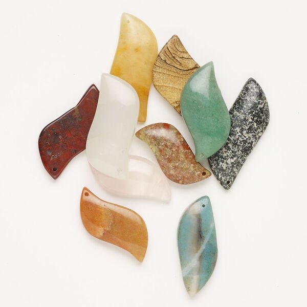 Multi-gemstone 1pkg10, top-drilled puffed / flat curve focal mix 39x19mm-50x23mm image number 0