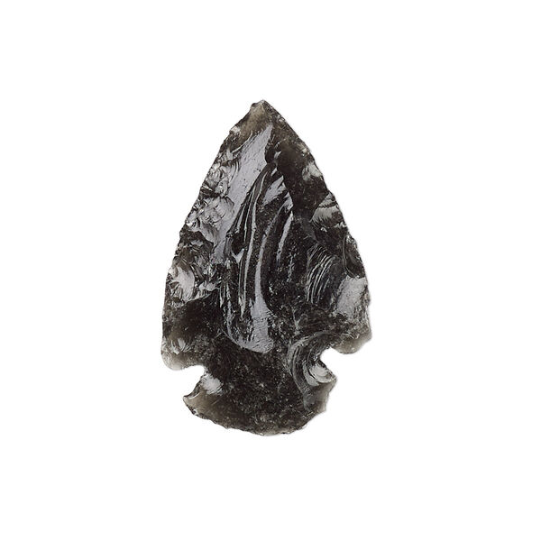Focal, black obsidian (natural), opaque to semitransparent, 26x15mm-32x19mm hand-knapped undrilled arrowhead, B- grade, Mohs hardness 5 to 5-1/2. Sold individually. image number 0