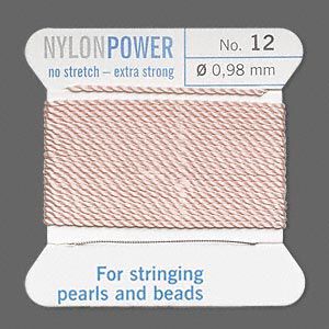Thread, Griffin, nylon, light pink, size #12. Sold per 2-meter card (approximately 78 inches).