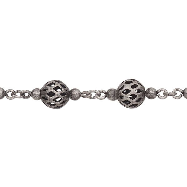 Chain, antique silver-plated brass, 6mm beaded filigree. Sold per pkg of 5 feet. image number 0
