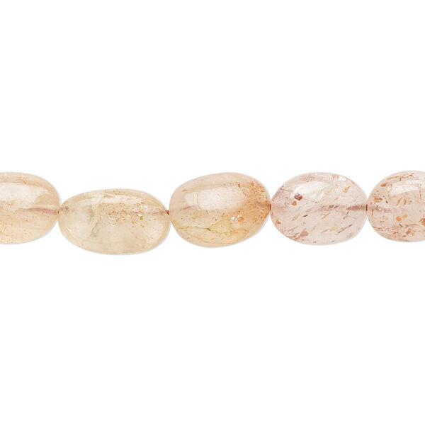Bead, sunstone (natural), light, 9x7mm-12x8mm hand-cut puffed oval with 0.4-1.4mm hole, C grade, Mohs hardness 6 to 6-1/2. Sold per 8-inch strand. image number 0