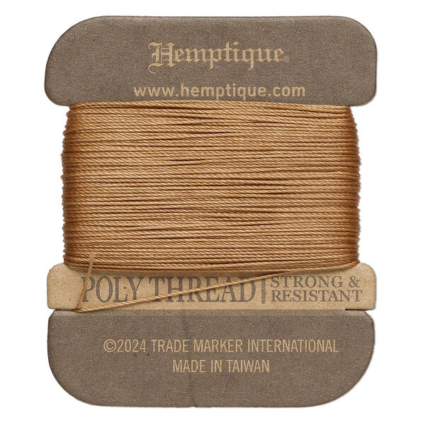 Thread, Hemptique®, polyester, pkg/32 yards, light brown, 0.45mm 3-ply round. image number 0