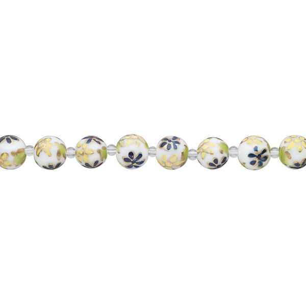 Bead, glass 1pkg8, multicolored, 14mm round with hand-painted flower. image number 1