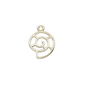 Charm, gold-finished "pewter" (zinc-based alloy), 14.5x13mm two-sided open nautilus shell. Sold individually.