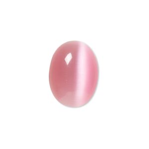 Cabochon, cat's eye glass (fiber optic glass), pink, 20x15mm calibrated oval, quality grade. Sold per pkg of 4.