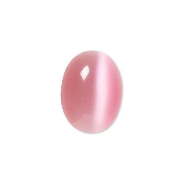 Cabochon, cat's eye glass (fiber optic glass), pink, 20x15mm calibrated oval, quality grade. Sold per pkg of 4. image number 0