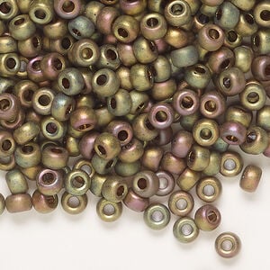 Seed bead, Miyuki, glass, 1pkg250g, #6 rocaille, opaque matte glazed luster bronze (RR-2035)