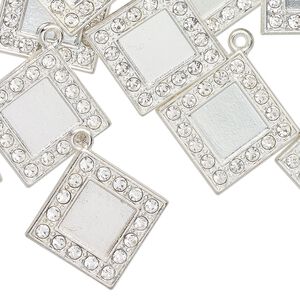 Drop, antique silver finish "pewter" (zinc-based alloy) and glass, clear, 22mm diamond with 11.5mm diamond setting. Sold per pkg of 12.