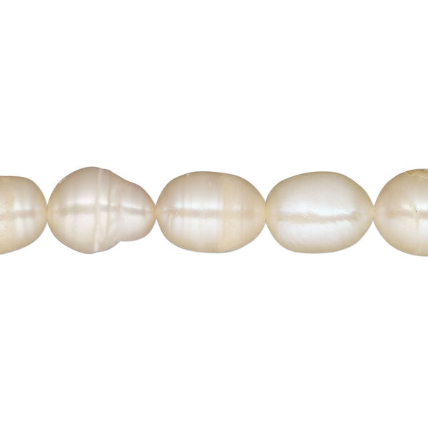 Pearl, cultured freshwater, peach, 9-11mm rice, D grade, Mohs hardness 2-1/2 to 4. Sold per 16-inch strand. image number 0
