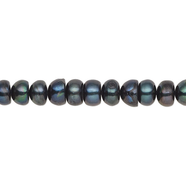 Pearl, cultured freshwater (dyed), iris green, 6-7mm button, C grade, Mohs hardness 2-1/2 to 4. Sold per 16-inch strand. image number 0
