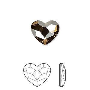 Flat back 2pk crystal golden shadow foil back, Crystal Passions® hotfix rhinestone 14x12mm heart