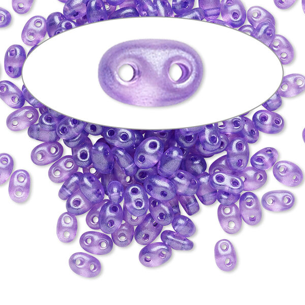 Seed bead, Preciosa Twin™ Czech glass, pkg/50g, 5x2.5mm oval, translucent lilac terra pearl clear, (08328). image number 0