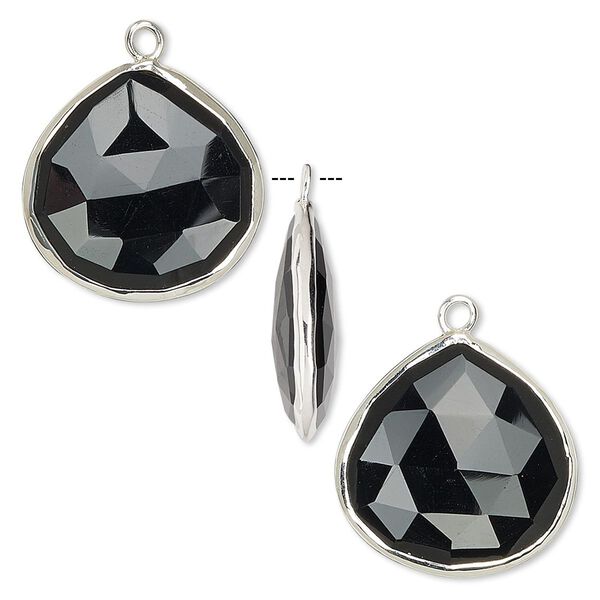 Drop, black onyx (dyed) and sterling silver, 20mm double-sided faceted teardrop. Sold per pkg of 2. image number 0