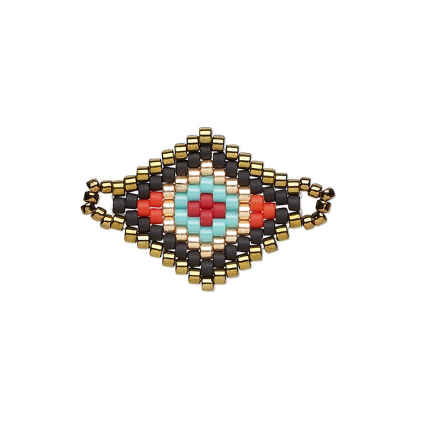 Link, Creative Touch, glass, bronze / copper / red, 20x18mm double-sided diamond. Sold individually. image number 0