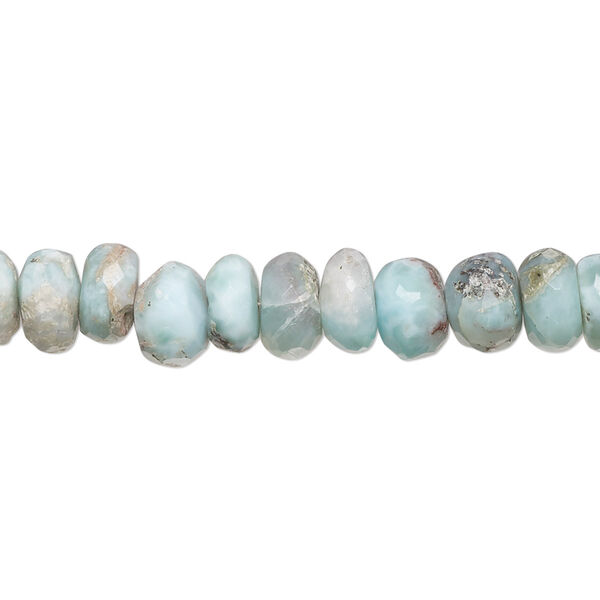 Bead, larimar (natural), 7x4mm-8x5mm hand-cut faceted rondelle with 0.4-1.4mm hole, C grade, Mohs hardness 4-1/2 to 5. Sold per 8-inch strand. image number 0