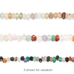 Multi-gemstone 1pkg1, hand-cut faceted rondelle bead 12 inch 4x1mm-5x4mm