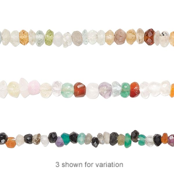 Multi-gemstone 1pkg1, hand-cut faceted rondelle bead 12 inch 4x1mm-5x4mm image number 0