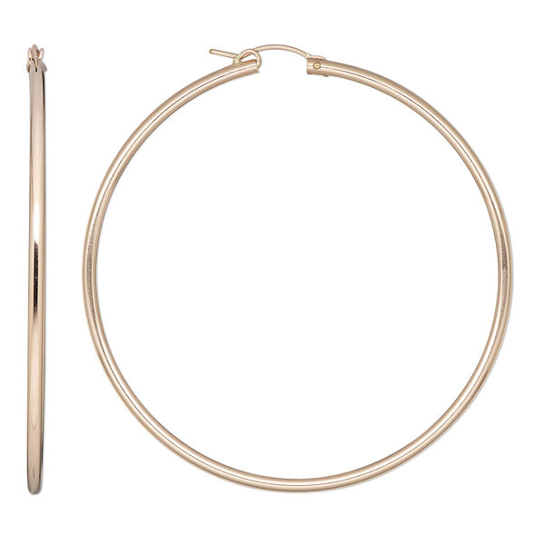 Earring, Create Compliments®, 14Kt rose gold-filled, 65mm flexible round hoop with latch-back closure. Sold per pair. image number 0