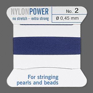 Thread, Griffin, nylon, dark blue, size #2. Sold per 2-meter card (approximately 78 inches).