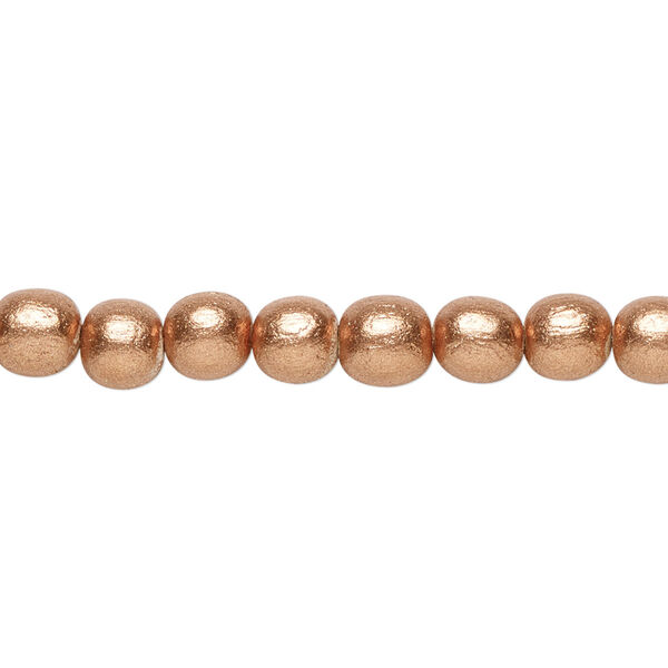 Bead, painted Taiwanese cheesewood (coated), metallic copper, 5-6mm round. Sold per pkg of (2) 15" to 16" strands. image number 0