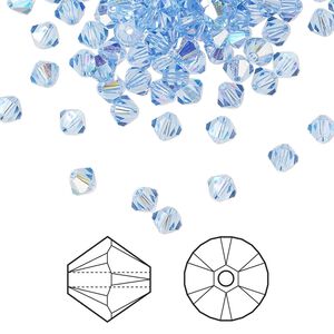 Bead 144pk light sapphire AB, Crystal Passions® 4mm bicone 5328