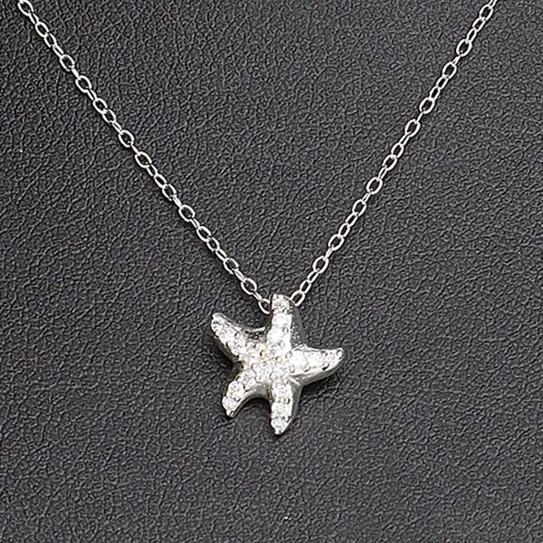Necklace, Create Compliments®, cubic zirconia and sterling silver, clear, 11mm starfish, 18 inches with springring clasp. Sold individually. image number 0