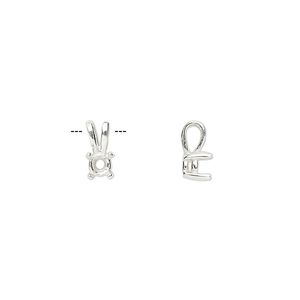 Pendant, Sure-Set™, sterling silver, 4mm pre-notched 4-prong round basket setting. Sold individually.