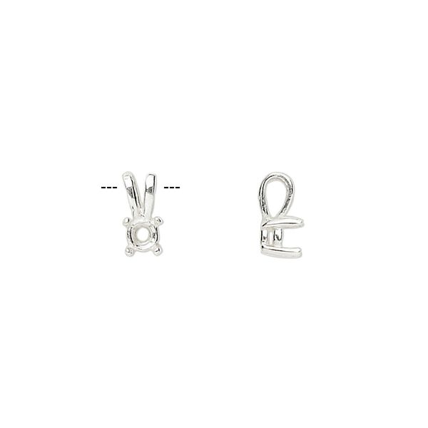 Pendant, Sure-Set™, sterling silver, 4mm pre-notched 4-prong round basket setting. Sold individually. image number 0