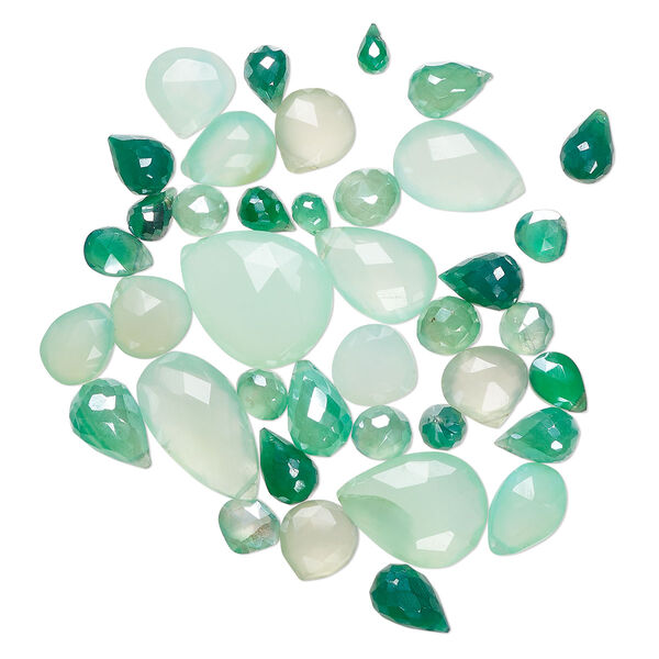 Chalcedony 1pkg1, hand-cut top-drilled faceted teardrop bead 1 oz mix 6x4mm-25x18mm image number 0