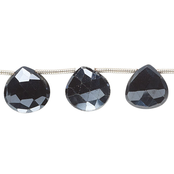 Black spinel 1pkg13, hand-cut top-drilled faceted puffed teardrop bead 10-12mm image number 0