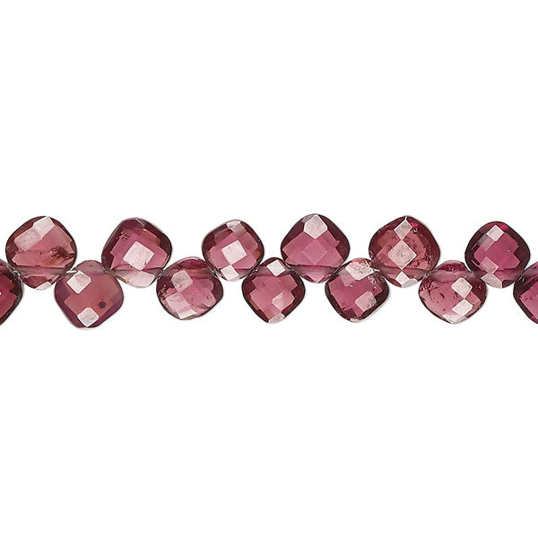 Bead, rhodolite garnet (natural), 5-6mm hand-cut top-drilled faceted puffed diamond, A- grade, Mohs hardness 7 to 7-1/2. Sold per 8-inch strand, approximately 55 beads. image number 0