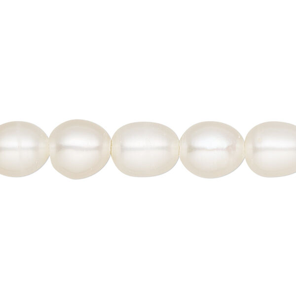 Pearl, cultured freshwater (bleached), white, 8-9mm rice, C- grade, Mohs hardness 2-1/2 to 4. Sold per 8-inch strand, approximately 15-20 beads. image number 0