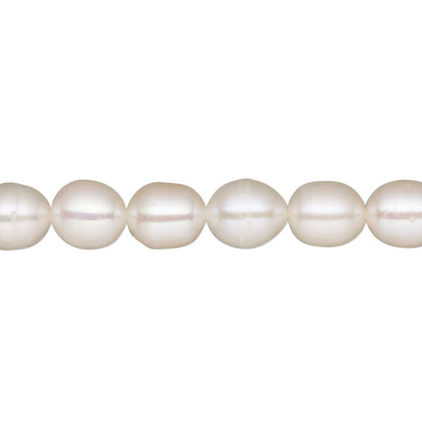 Pearl, White Lotus™, cultured freshwater (bleached), white, 7-7.5mm rice, C grade, Mohs hardness 2-1/2 to 4. Sold per 15-1/2" to 16" strand. image number 0