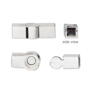 Clasp magnetic slide lock 1pkg1 imitation rhodium-plated "pewter" (zinc alloy), 21x8mm square tube / fits 4x4mm cord, 1-strand