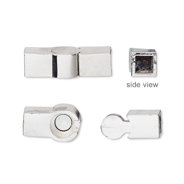 Clasp, magnetic slide lock, imitation rhodium-plated "pewter" (zinc-based alloy), 21x8mm square tube with glue-in ends, 4x4mm inside diameter. Sold individually. image number 0
