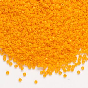 Seed bead, Miyuki, glass, pkg/35g, #15 rocaille, opaque mandarin (RR-405).