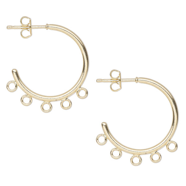 Earstud, gold-plated brass, 21mm 3/4 hoop with 5 closed loops. Sold per pkg of 5 pairs. image number 0
