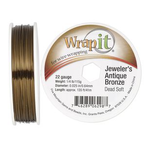 Wire, Wrapit®, jeweler's antique bronze, dead-soft, round, 22 gauge. Sold per 0.25-pound spool, approximately 130 feet.