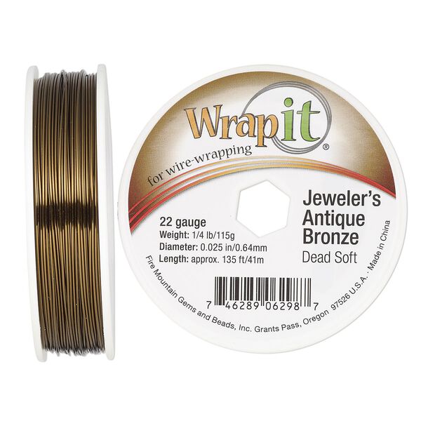 Wire, Wrapit®, jeweler's antique bronze, dead-soft, round, 22 gauge. Sold per 0.25-pound spool, approximately 130 feet. image number 0