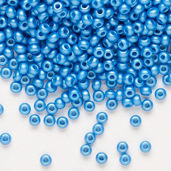 Seed bead, Preciosa Ornela Czech glass, pkg/50g, #8 rocaille, opaque PermaLux dyed sky blue chalkwhite, (22019). image number 0