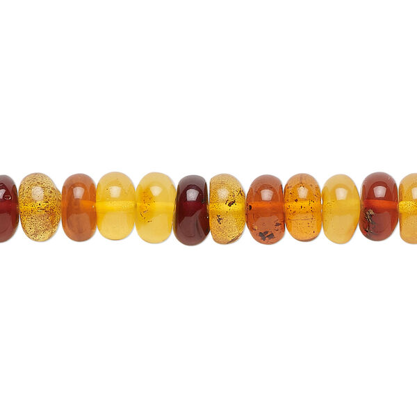 Bead, Baltic amber (heated), light to dark, 7x2mm-8x5mm hand-cut rondelle, B grade, Mohs hardness 2 to 2-1/2. Sold per 15-1/2" to 16" strand. image number 0