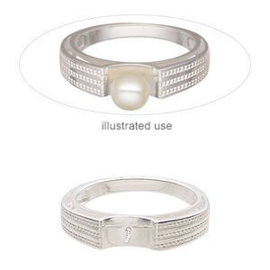 Ring, sterling silver, 5mm wide with beaded design and 4.5mm twisted peg, fits up to 8mm half-drilled round bead, size 9. Sold individually.