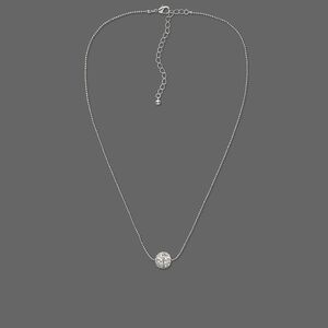 Necklace, Czech rhinestone and imitation rhodium-plated brass, clear, 18 inches with 3-inch extender chain and lobster claw clasp. Sold individually.