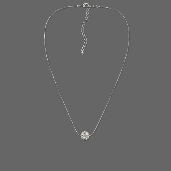 Necklace, Czech rhinestone and imitation rhodium-plated brass, clear, 18 inches with 3-inch extender chain and lobster claw clasp. Sold individually. image number 0
